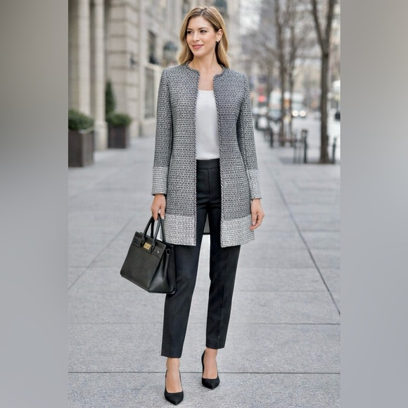 Black/ivory blazer H&M Textured Weave Long Sleeve Lined Blazer Jacket Sz 8 - Picture 2 of 11